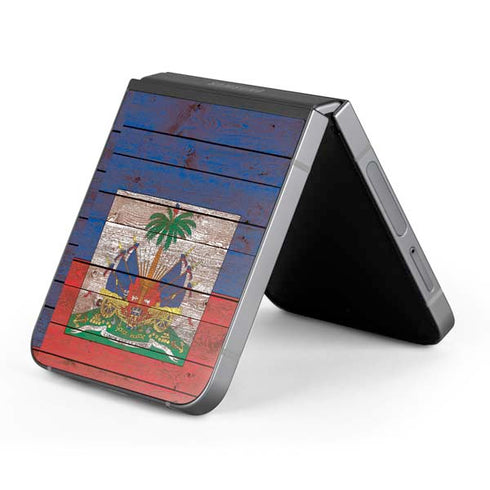Haiti Flag Dark Wood Galaxy Z Flip6 Skin